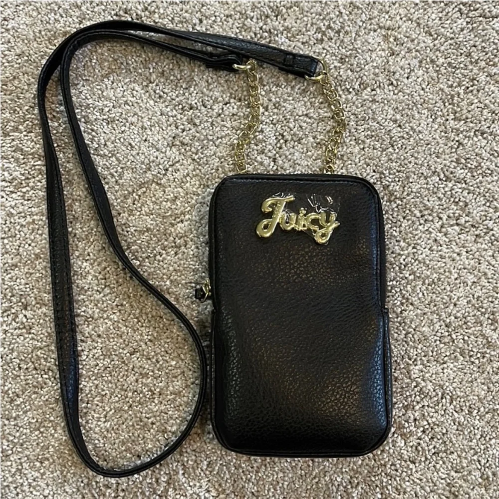 Juicy Couture Black Crossbody Phone Pouch with Gold Logo